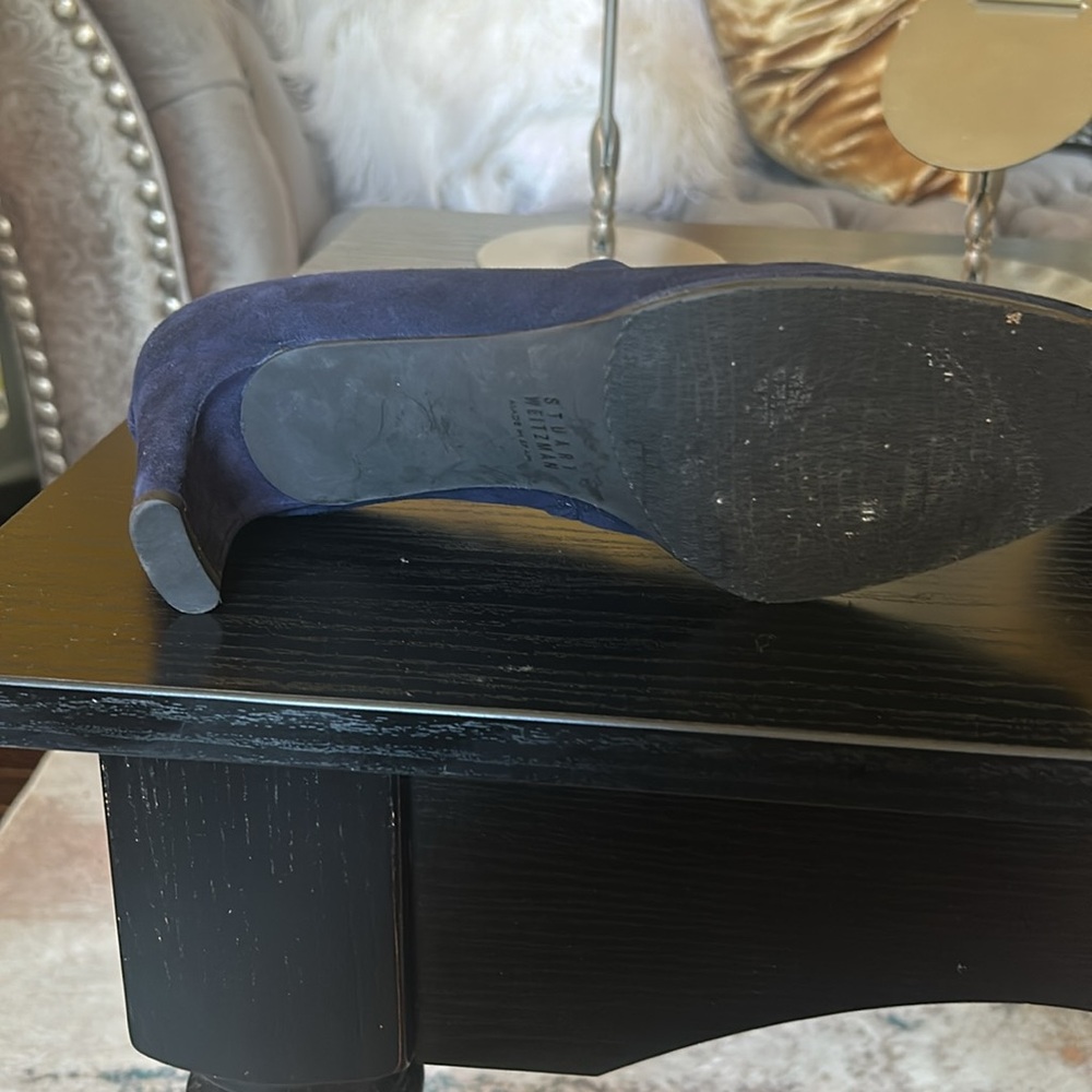 Stuart Weitzman Navy Blue Suede Heeled Booties Made in Spain Size 9.5 M - Picture 4 of 13